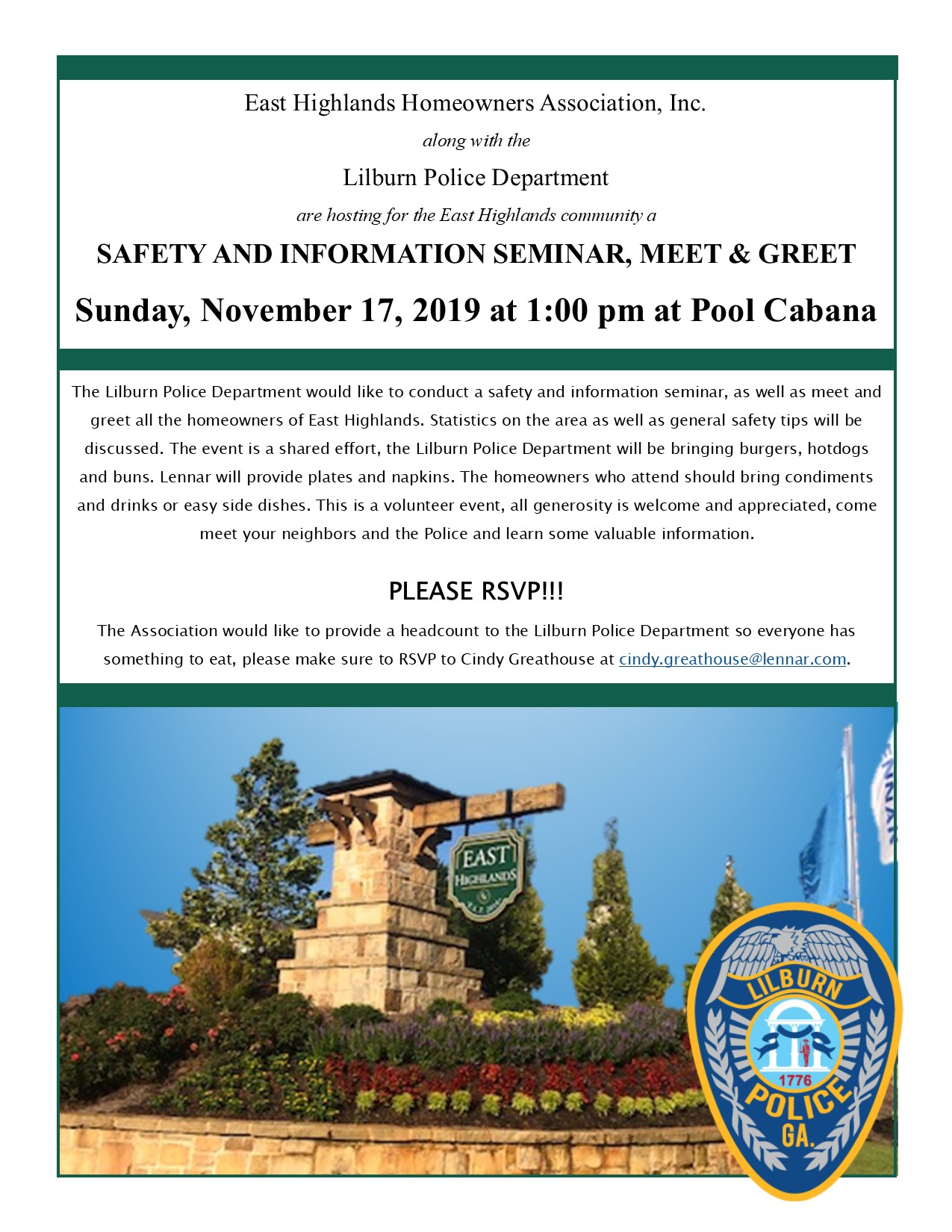 EAST HIGHLANDS LILBURN POLICE MEET AND GREET...11.17.19